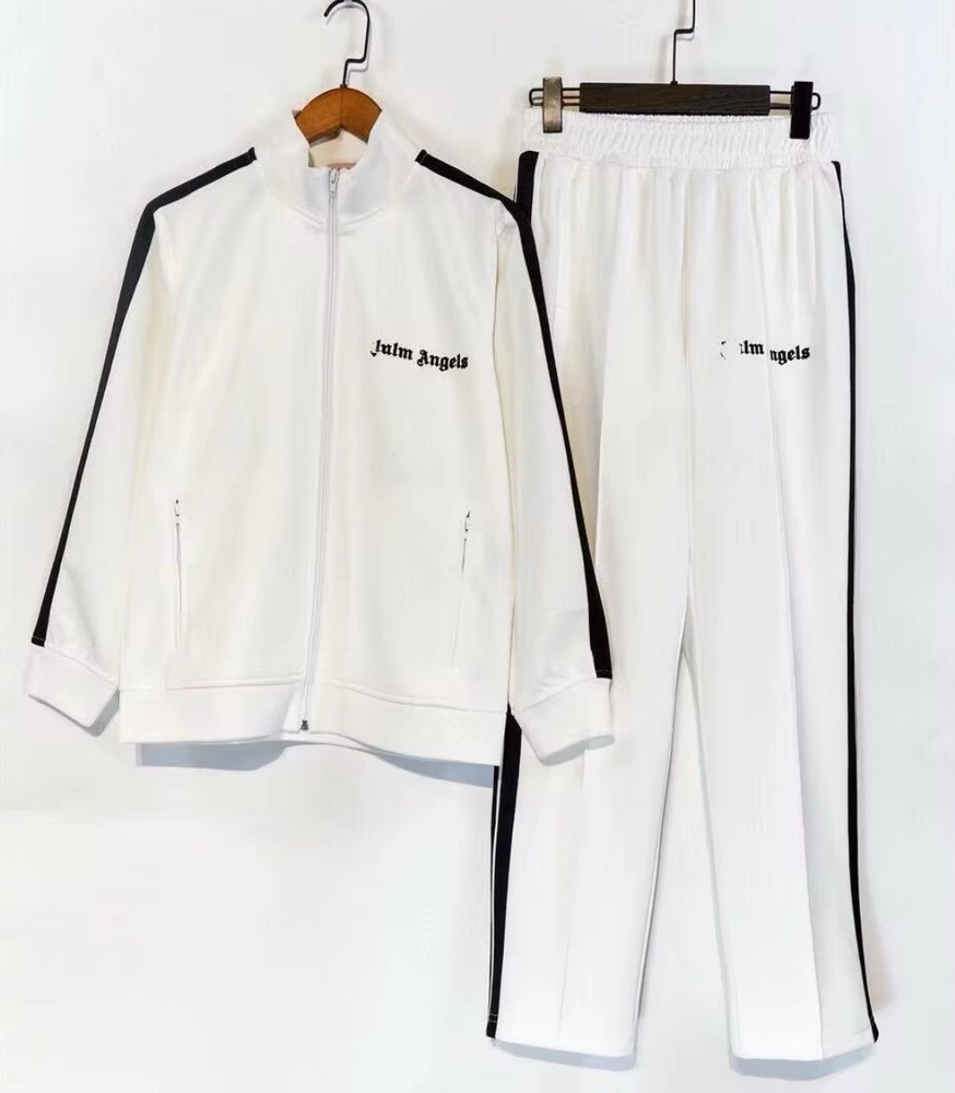 Palm Angels White Track Suit with Black Stripes Jacket & Pants Mens Medium Unisex