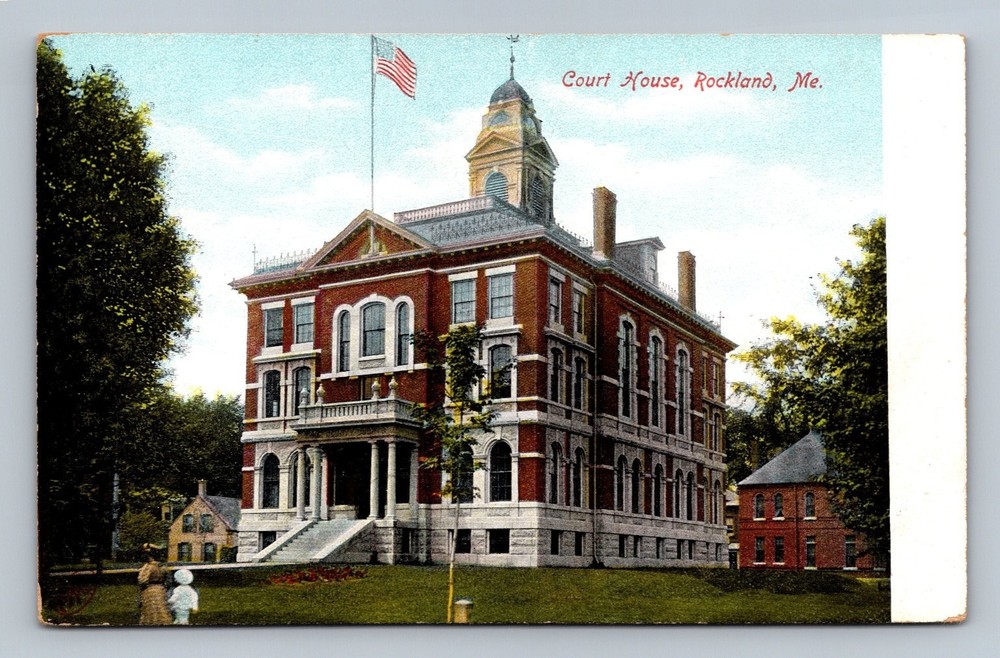 Vintage Court House Rockland Maine Linen Postcard by Robbins Bros