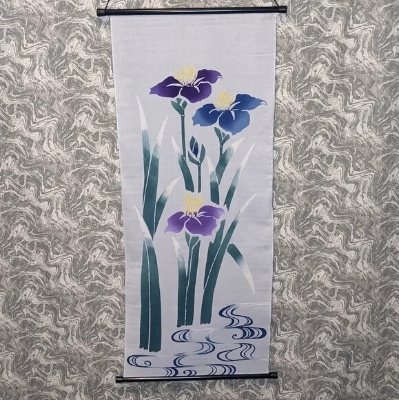 Vintage Japanese Hanging Art Scroll Iris's