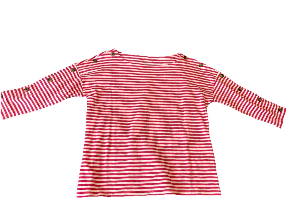 Talbots Red White Striped Knit 100% Cotton Boat Neck 3/4 Sleeve Top Petite L