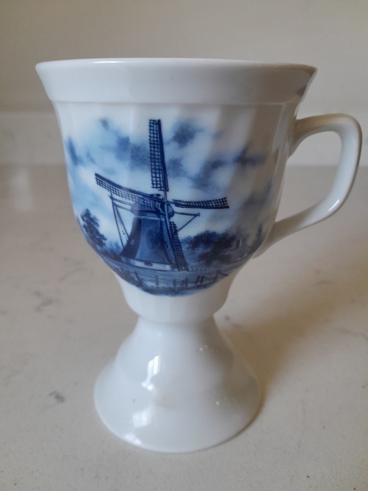 Vintage Ter Steege BV Delft Blauw Hand Decorated Holland Footed Coffee Tea Mug