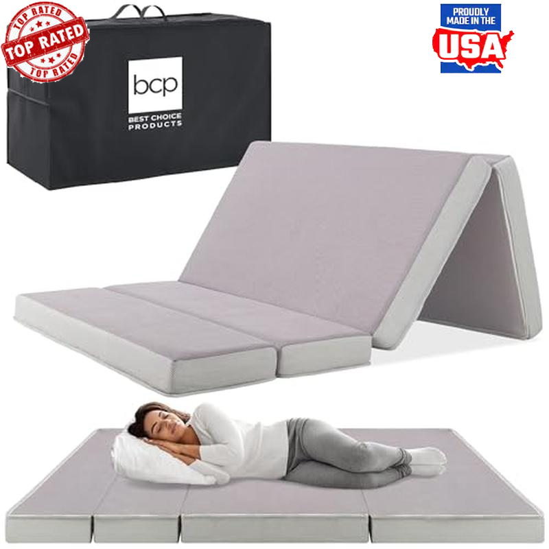 4in Portable Twin Mattress Folding Mattress Topper Camping Guest w/Carry Case