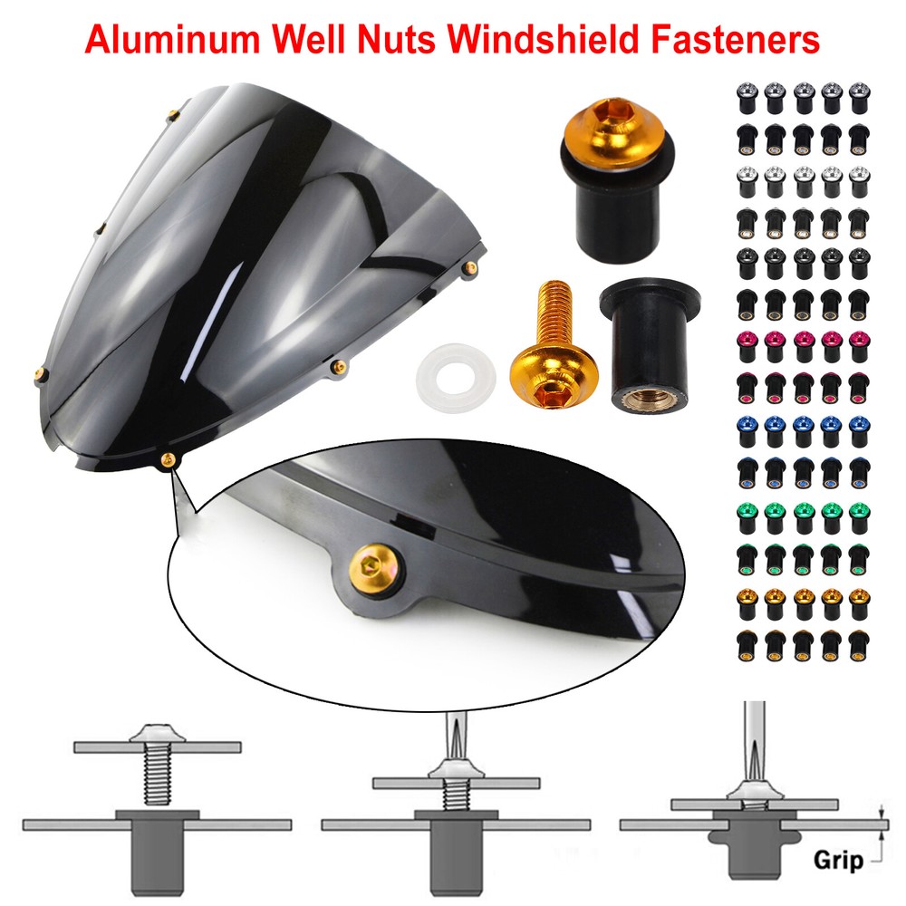 10 PCS M5 Rubber Well Nuts Windscreen Windshield Fairing Fasteners Screws Bolts