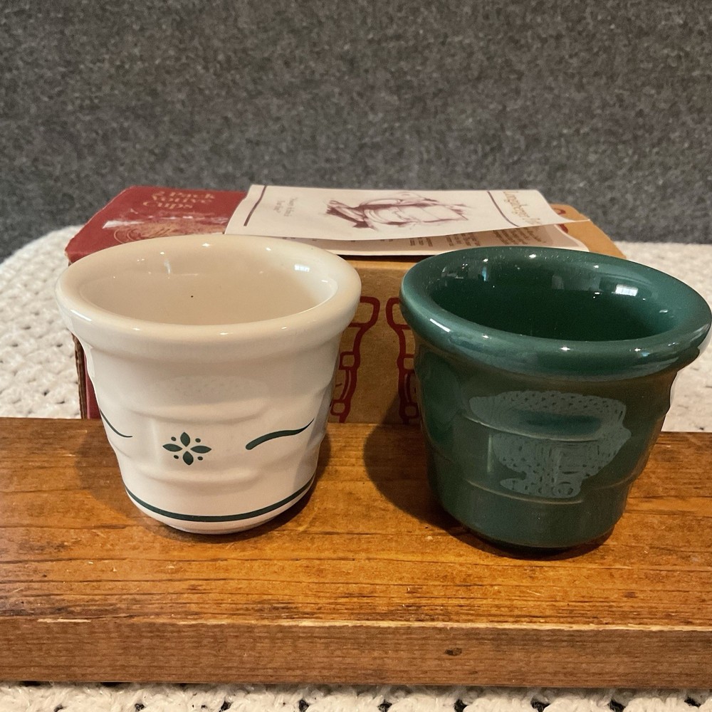 Longaberger Pottery Woven Traditions Green Two Piece Votive Set Cups NEW