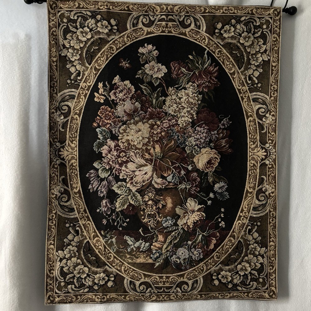 Traditional Floral Wall Tapestry With A Case Back For Rod. 46”L X 27.5”W