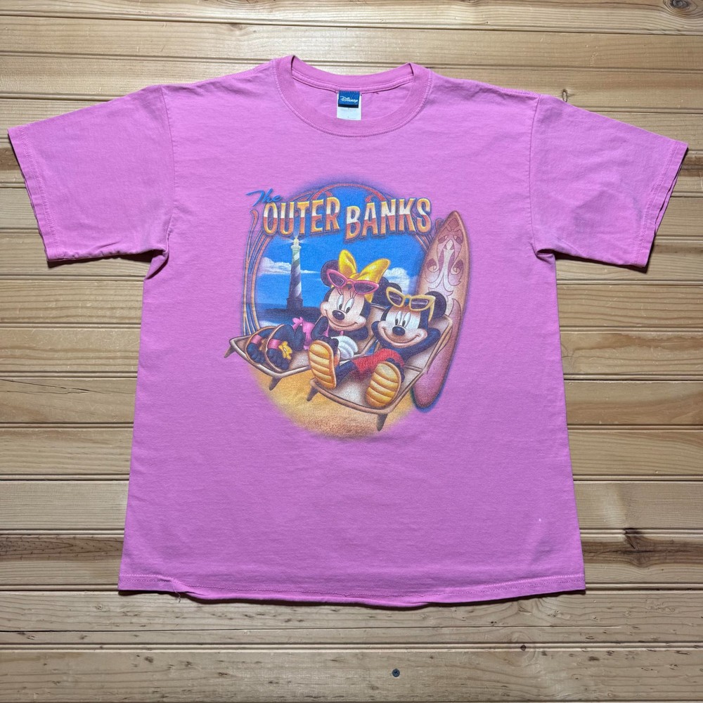 Vintage Y2K Disney Minnie Mickey Mouse The Outer Banks Beach Surf T-Shirt Large