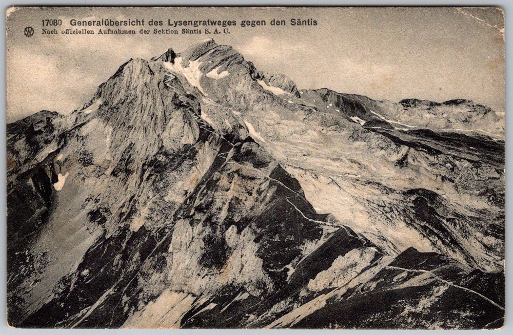 Antique Postcard Mountain Lysengratweg Saentis, Switzerland 1910s