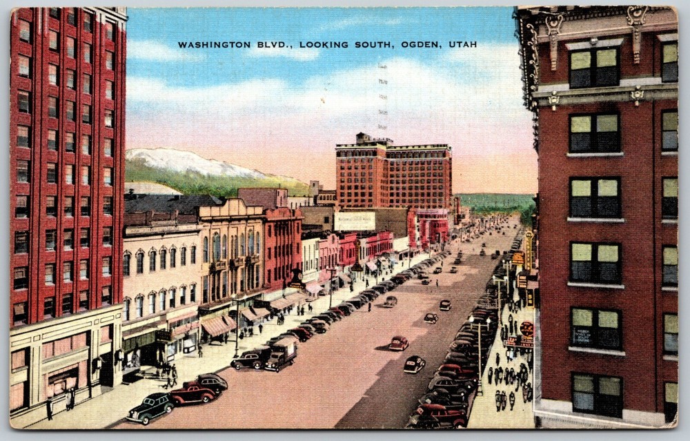 c1941 Washington Blvd Ogden Utah Street Scene Classic Cars VINTAGE Postcard