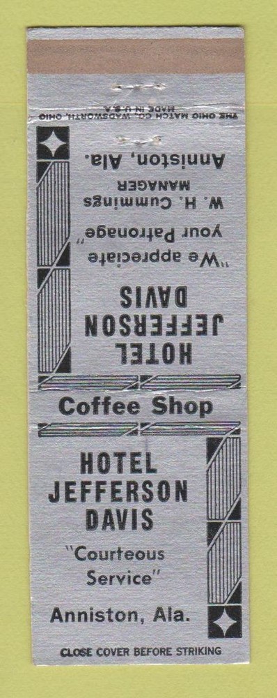 Matchbook Cover - Hotel Jefferson Davis Anniston AL