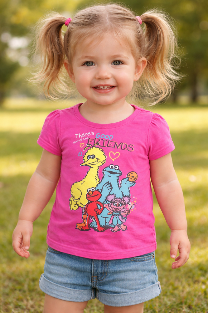 18M Sesame Street Girls Tee Good Friends: Elmo+Cookie Monster+Big Bird+Abby 11z