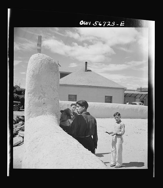 Photo:Adobe Architecture Boys Santa Fe New Mexico 1930s Courtyard