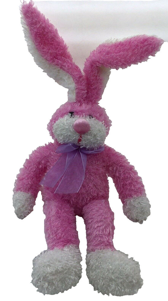 Pink White Bunny Rabbit Purple Bow Poseable Ears Dan Dee Plush Easter 16