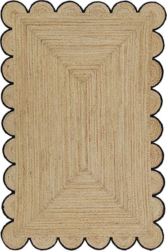 Scalloped Braided Jute Rug Natural Fiber Kitchen Bath Mat with Decorative Edge