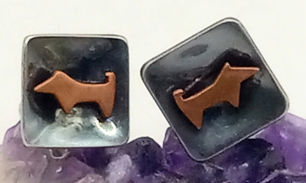 Vintage MCM TAXCO Sterling Silver Screw Back Earrings With Brass Or Copper Dogs