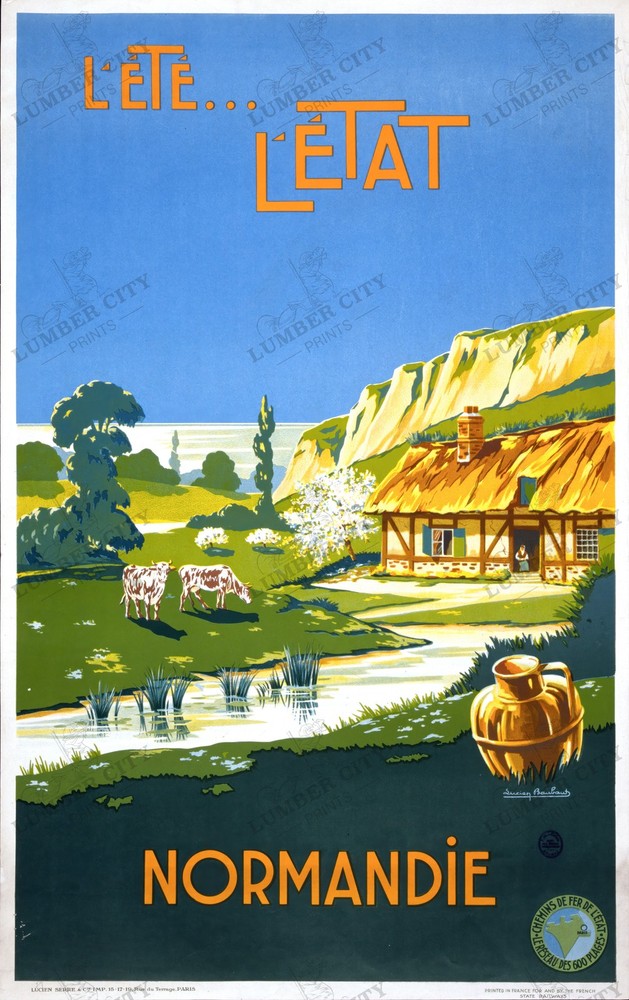 Normandie L'ete L'etat French Railway 1930 Travel Poster Art France Retro