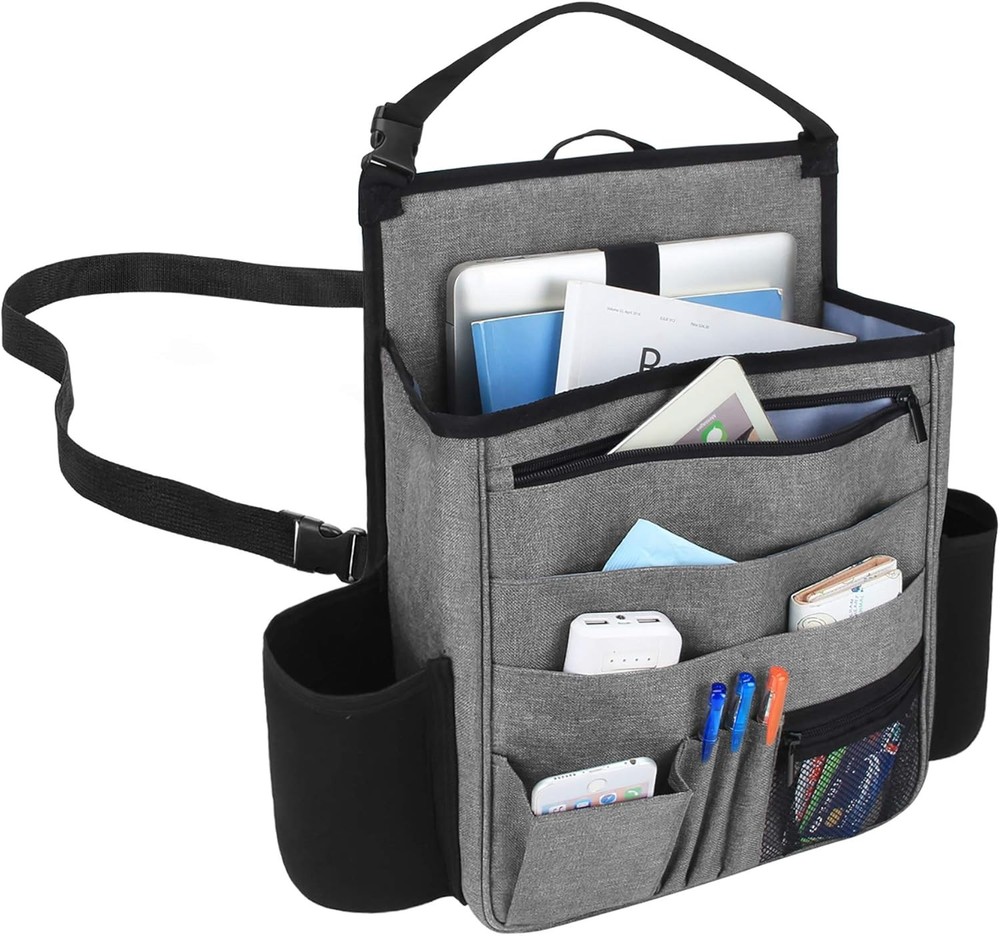 Car Front Seat Organizer with Laptop and Tablet Storage Pockets, Car Seat Gray