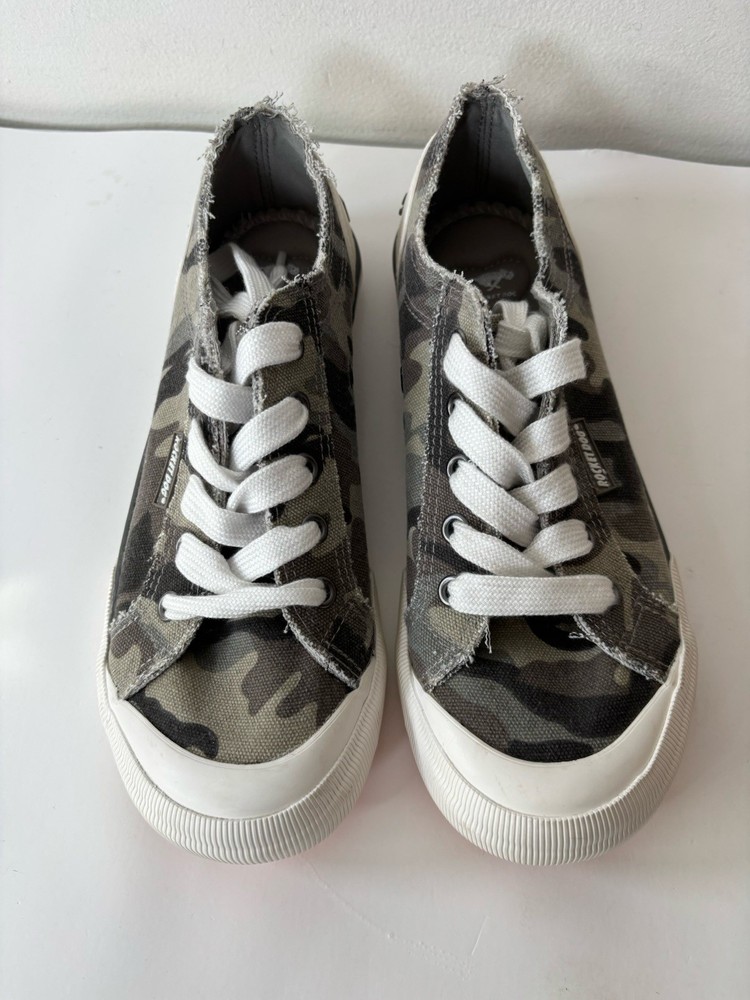 Rocket Dog Women's Sneaker Canvas Lace-up Gray Camo Shoes Sz 7.5 Frayed Edges