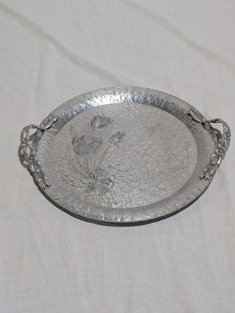 Rodney Kent 14” Aluminum Tray Hand Wrought Creations #409 Tulips Vintage