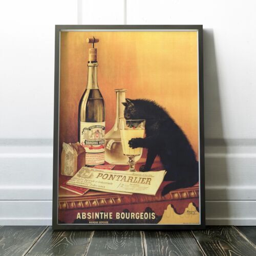 Absinthe Bourgeois 1902 Cat Drinking Absinthe Ad Vintage Wall Art Poster Print-image