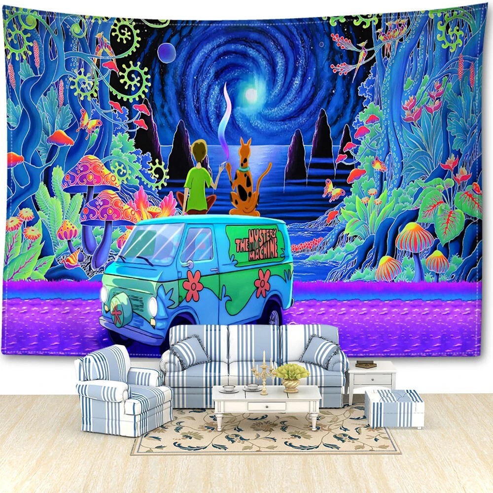 Cartoon Mushroom Forest Tapestry Wall Hanging Abstract Art Decor-image