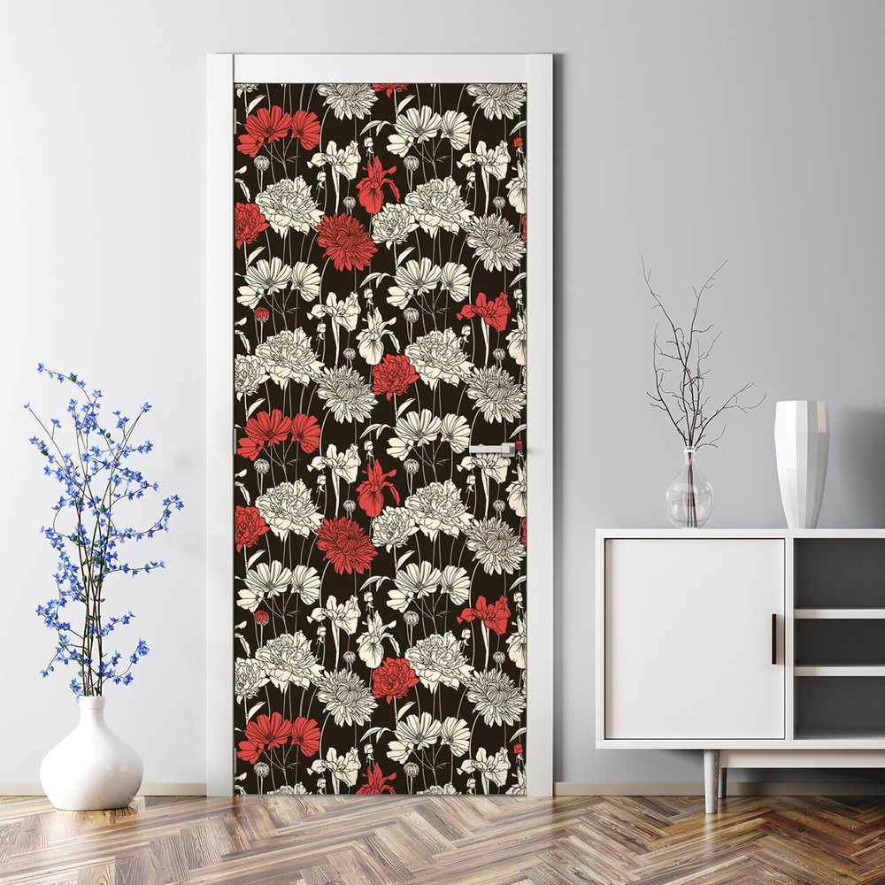 Dark Floral Bubble Free Bouquet of Flowers Romantic Vintage Old Style Door Decal