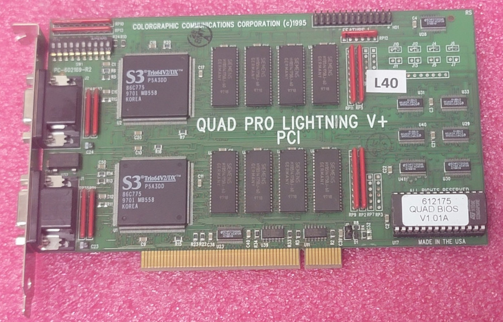 Colorgraphic Quad Lightning V+ PCI 8MB VGA Video Card Retro Gaming working #L40