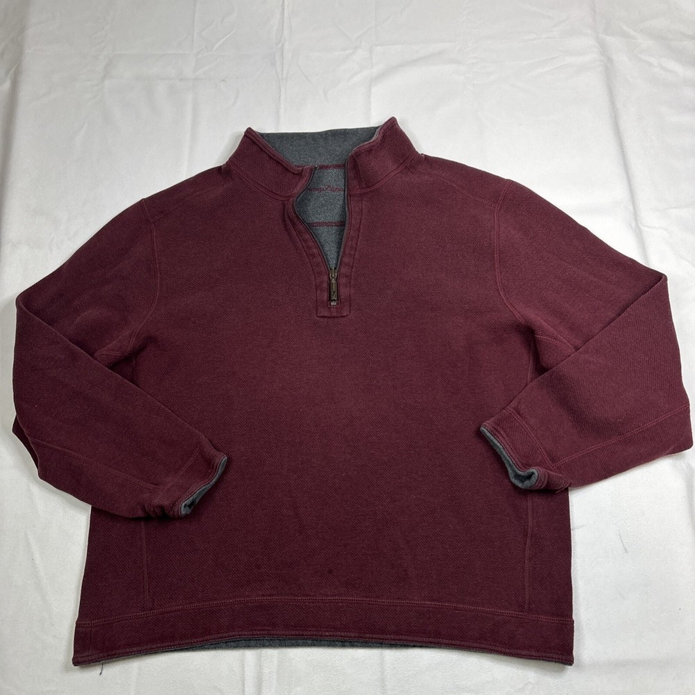 Tommy Bahama sweatshirt 1/4 Zip Pullover Mens Maroon Gray Reversible Large