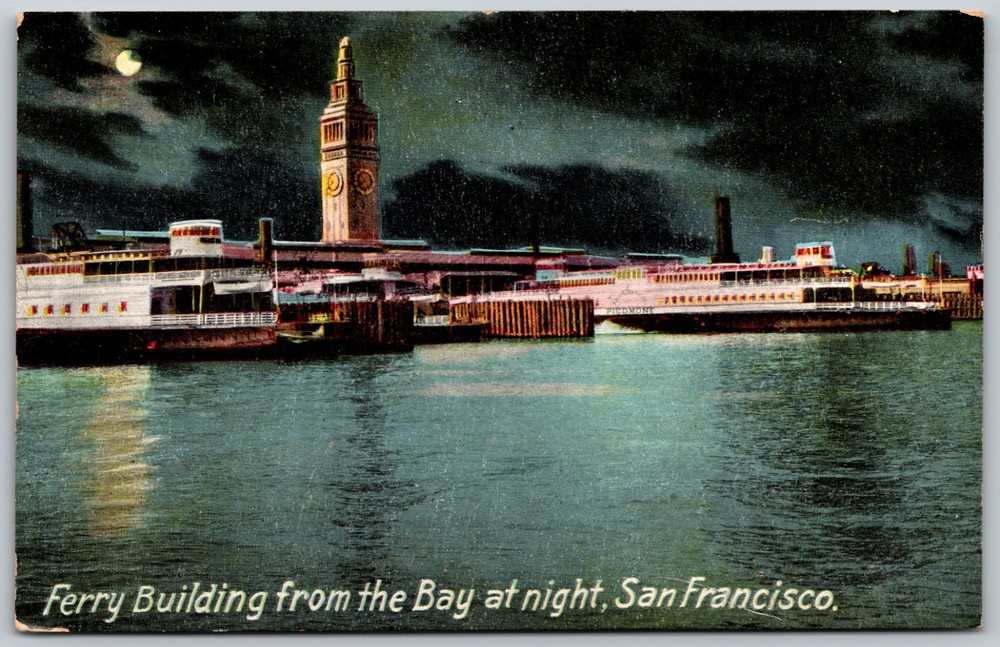 Ferry Building Night Scene San Francisco CA Unposted ANTIQUE Postcard 8725