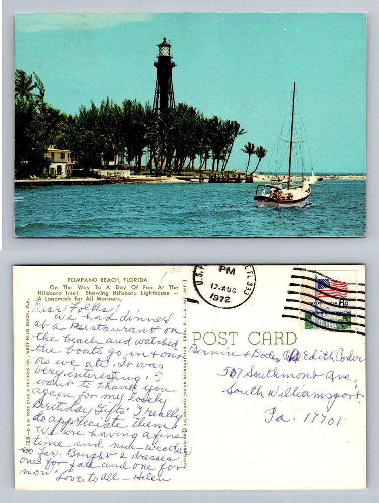 Pompano Beach, FL-Florida, Hillsboro Inlet Lighthouse Vintage c1972 Postcard