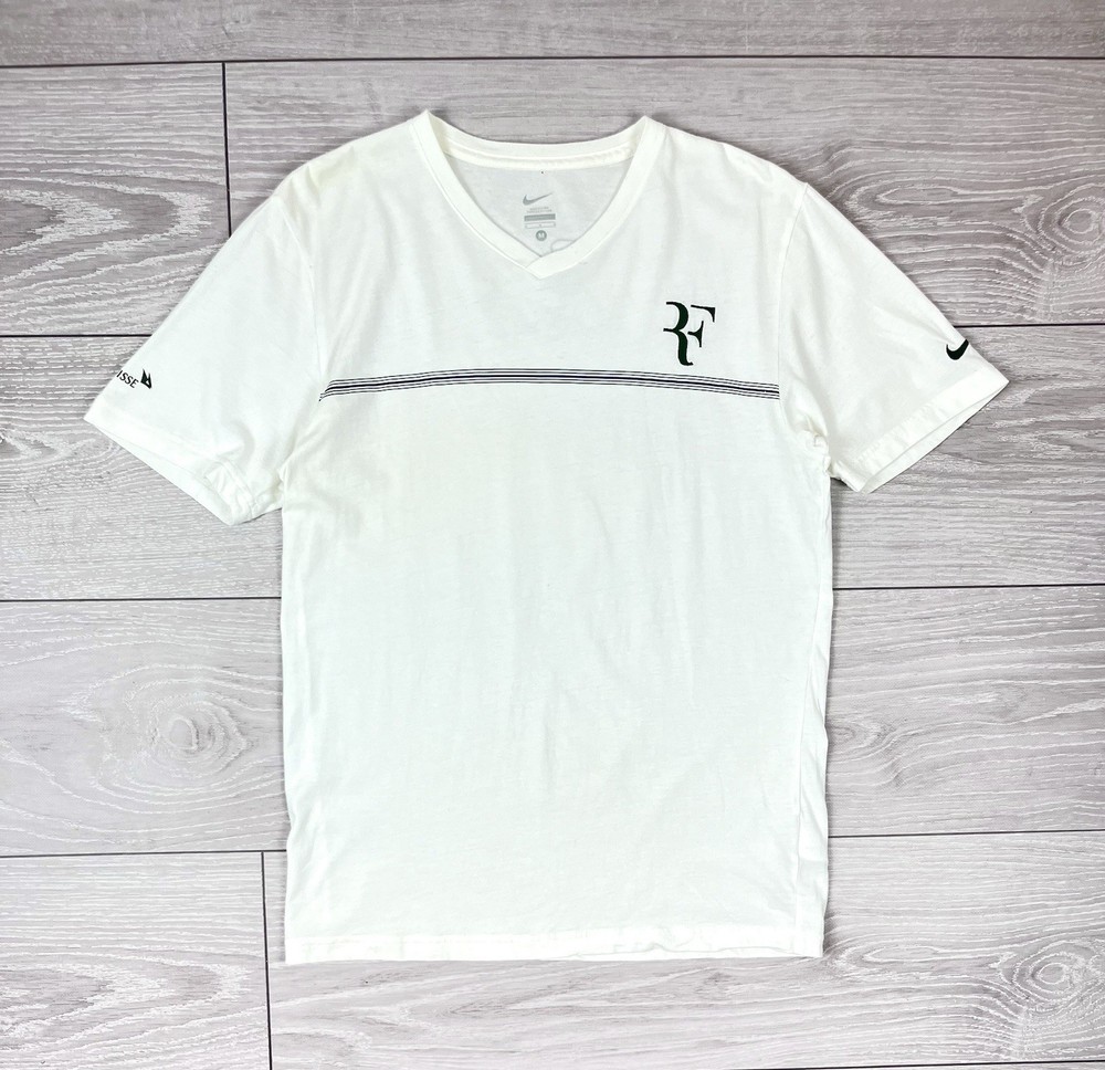 Nike Roger Federer Tennis White Cotton T Shirt M Size Mens