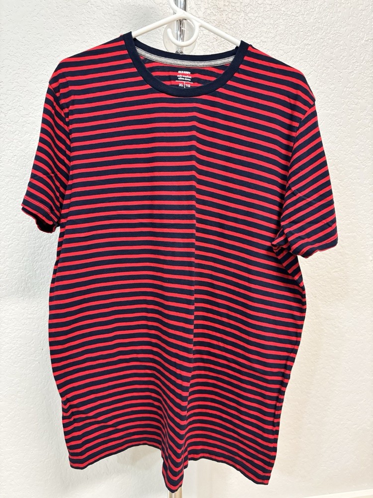 Old Navy Soft-Washed Men’s XL Striped Red Navy Crew Neck Short Sleeve T-Shirt