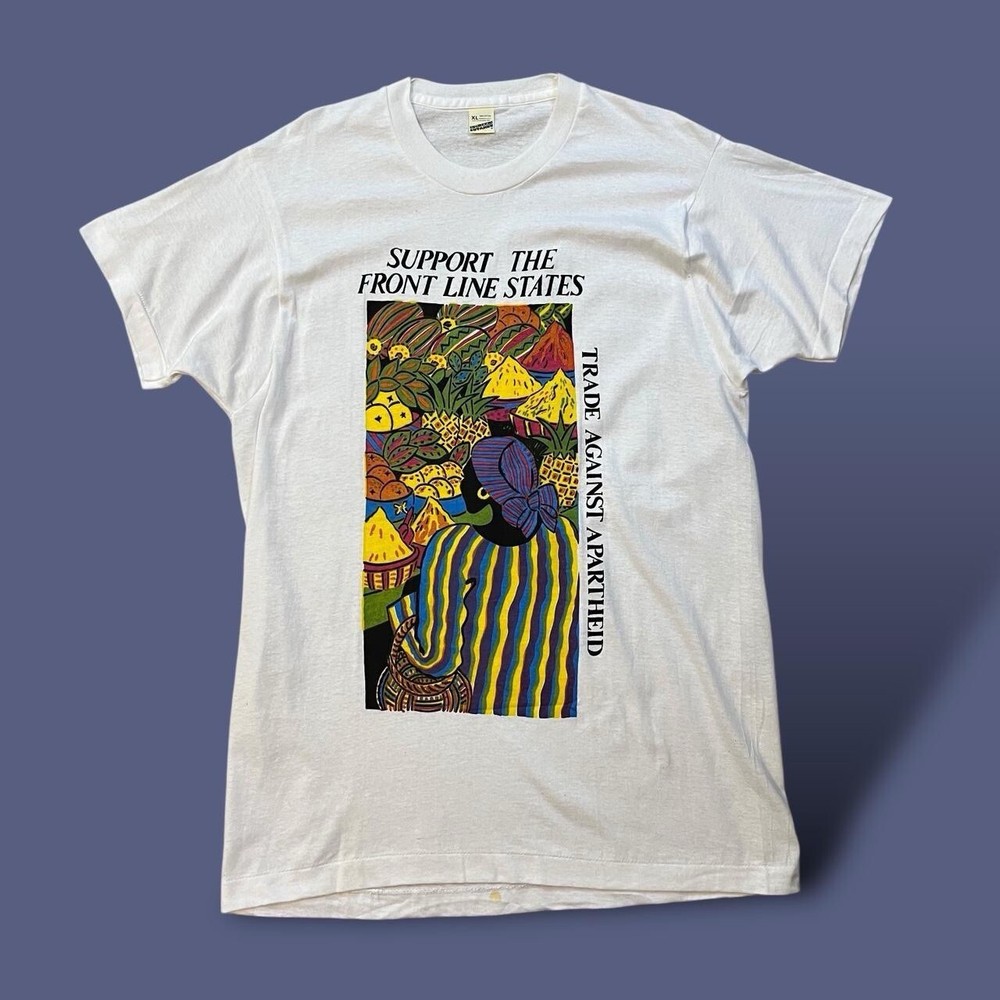 Vintage 80s Anti Apartheid Single Stitch Graphic T Shirt Size XL White Rare