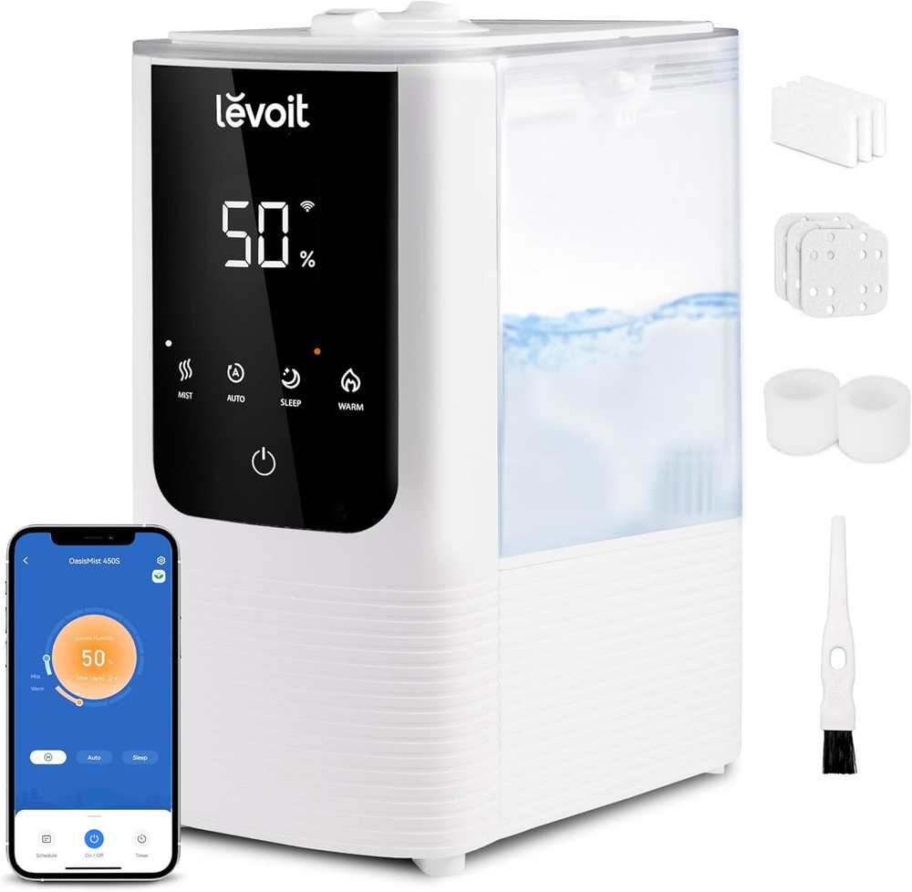 LEVOIT Humidifiers for Bedroom Home, Smart Warm and Cool Mist Air 4.5L, White