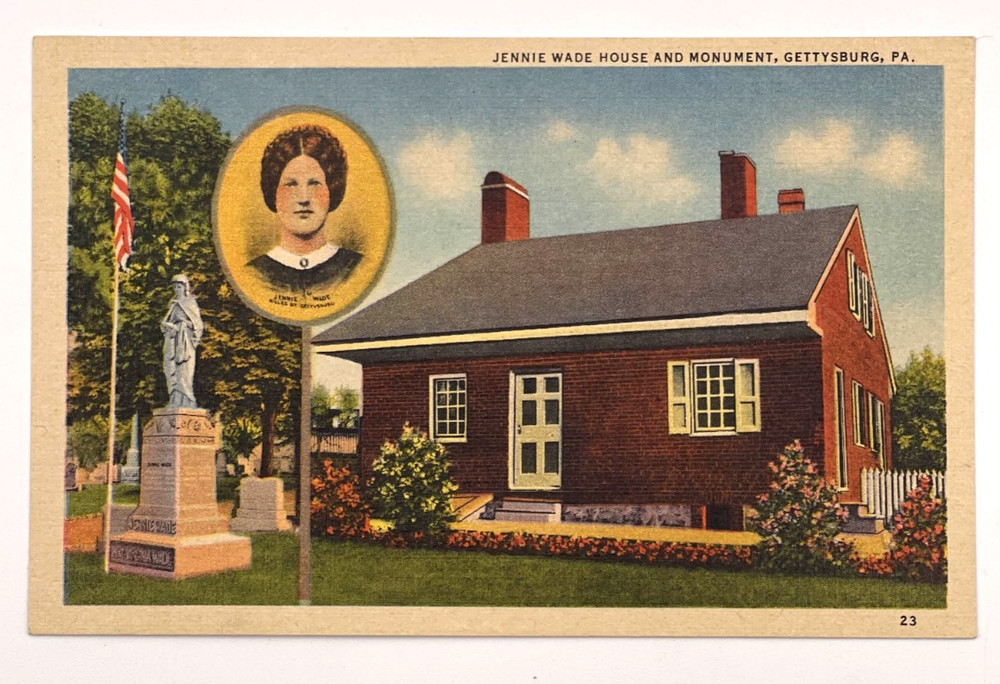 Linen~Gettysburg Pennsylvania~Jennie Wade House & Monument~Vintage Postcard