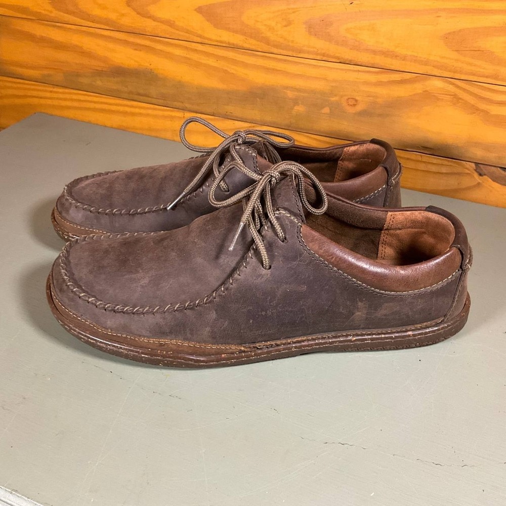 Clarks Trapell Pace Brown Leather Lace-Up Moc Shoes Apron Derby Mens Casual