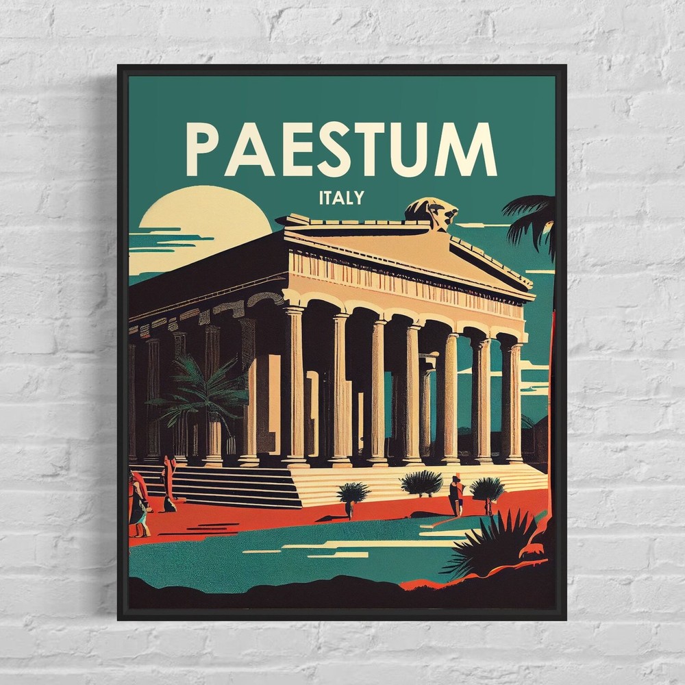 Paestum Italy Retro Art Print Paestum Italy Wall Art Illustration Paestum Italy