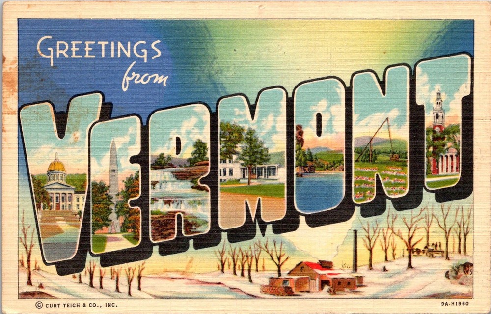 Dr Jim Stamps Postcard Greetings From Vermont Linen