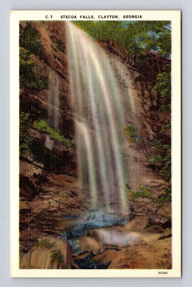 Clayton GA- Georgia, Stecoa Falls, Antique, Vintage Souvenir Postcard