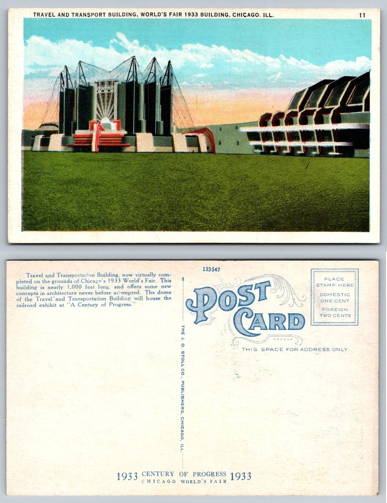 1933 Chicago World's Fair Travel & Transport Building Linen Postcard