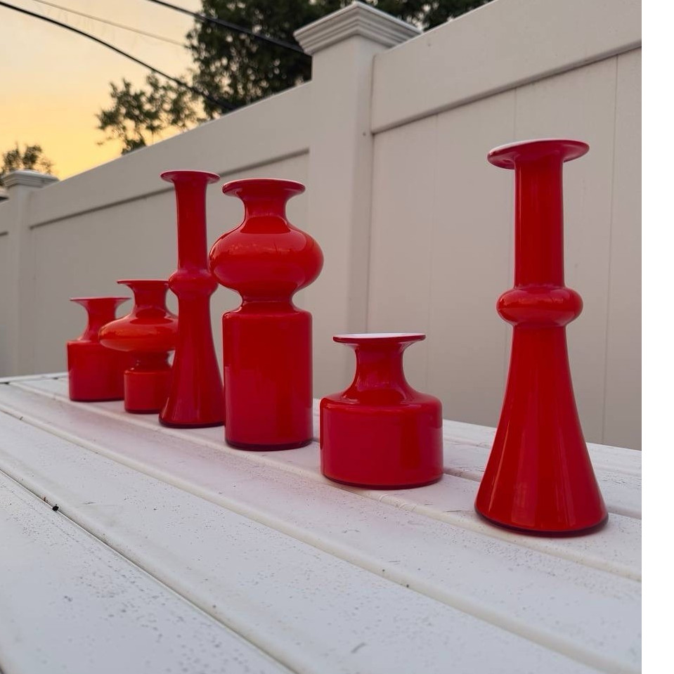 Vintage Per Lütken for Holmegaard Red Carnaby Vase 1960s