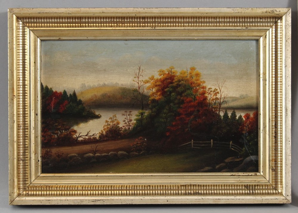 19thC Antique Hudson River School Autumn Fall Foliage Landscape Oil PaintingGolf Gilt Frame ... NO RESERVE!