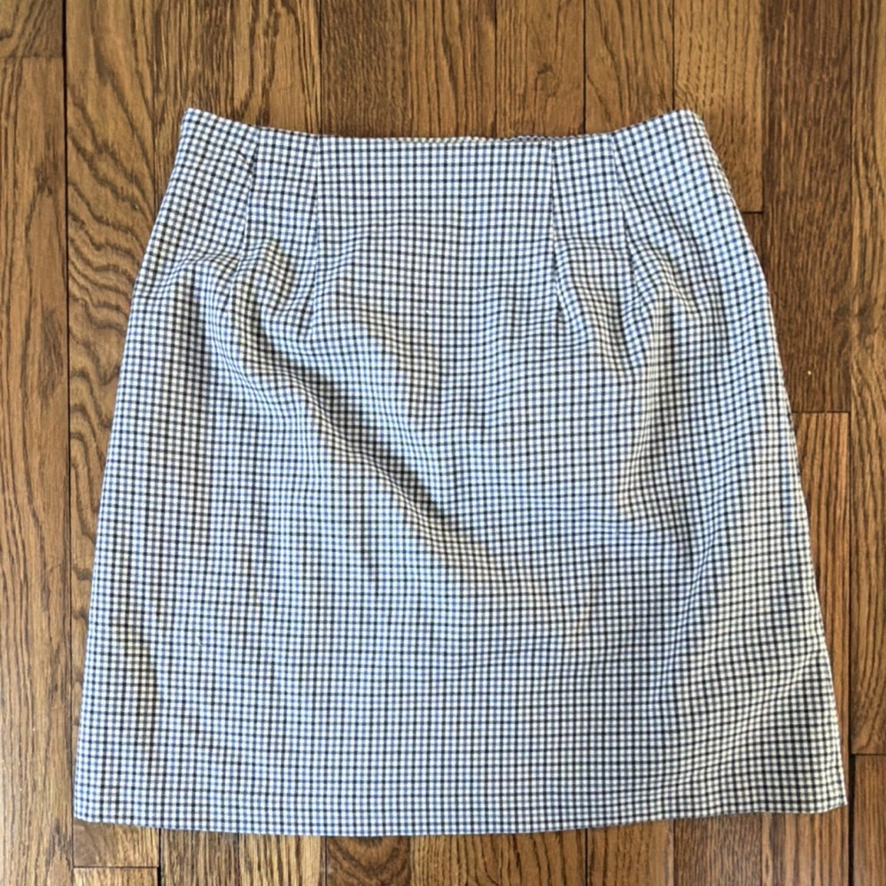 LOFT Blue White Check A-Line Short Skirt Button Zip Women's Regular Size 00