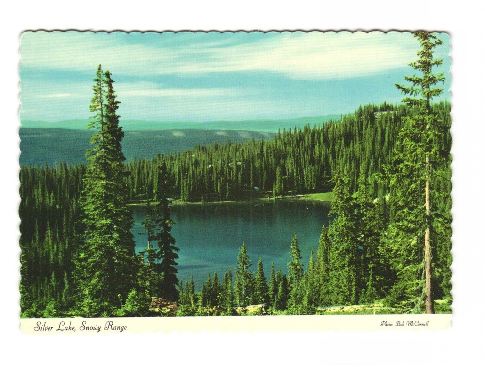 Silver Lake Snowy Range vintage postcard unposted Medicine Bow National Forest