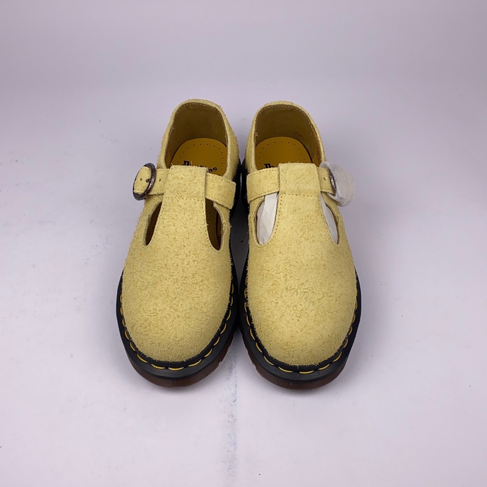 Dr. Martens Polley T-Bar Mary Janes Hazy Yellow Long Napped Suede M 4 W 5