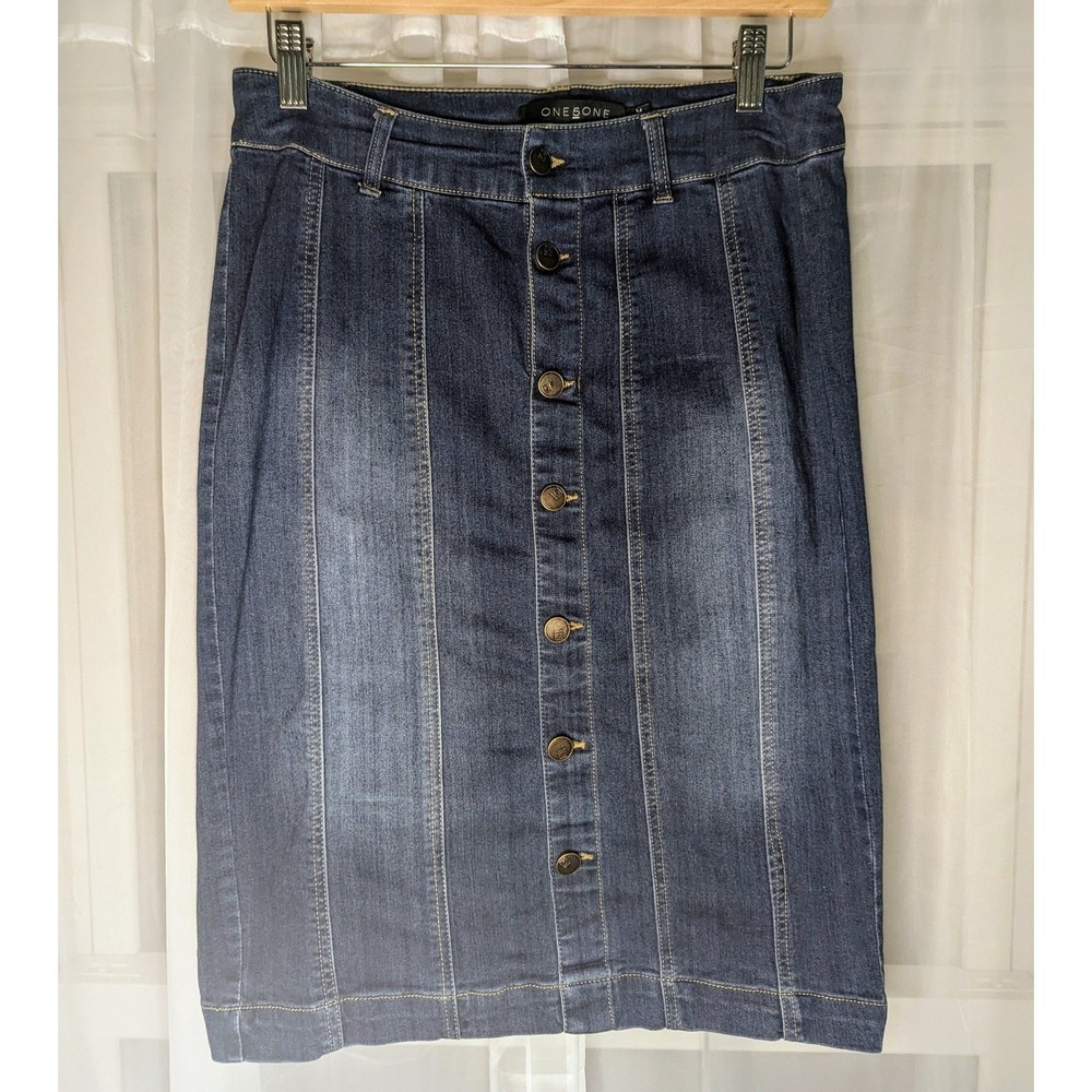 5-pocket knee-length stretch denim skirt - size M