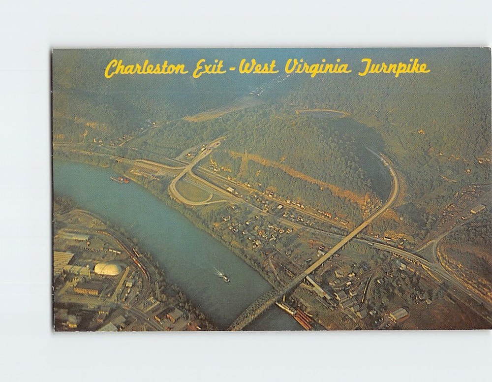 Postcard Aerial View Charleston Exit West Virginia Turnpike USA