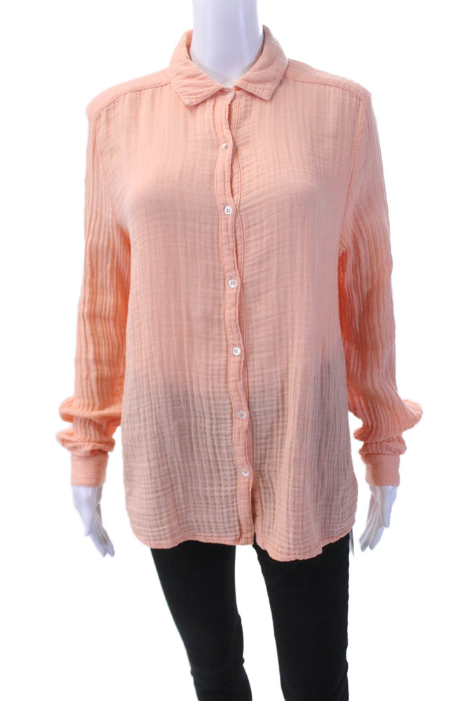 Three Dots Womens Cotton Long Sleeve Casual Button Down Shirt Coral Size MFree Shipping in US $100+ Orders | $6.95 Orders Below