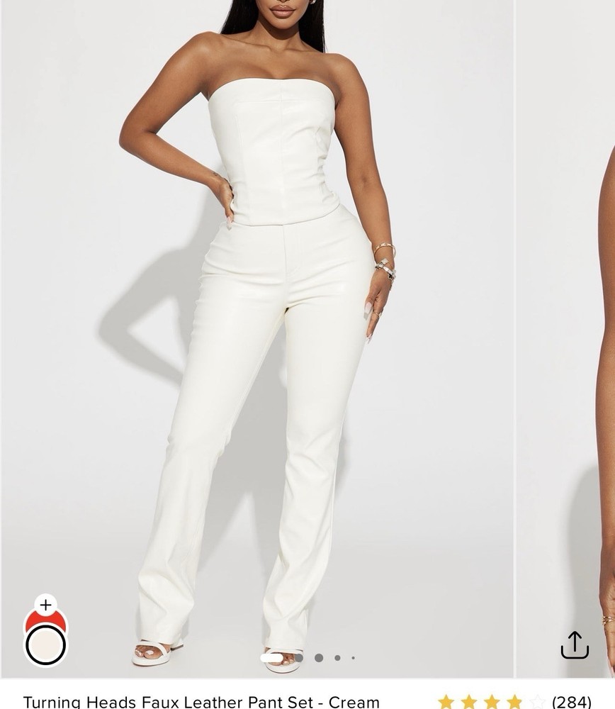 Fashion Nova Faux Leather 2 Piece Set L Cream Pants Strapless Top