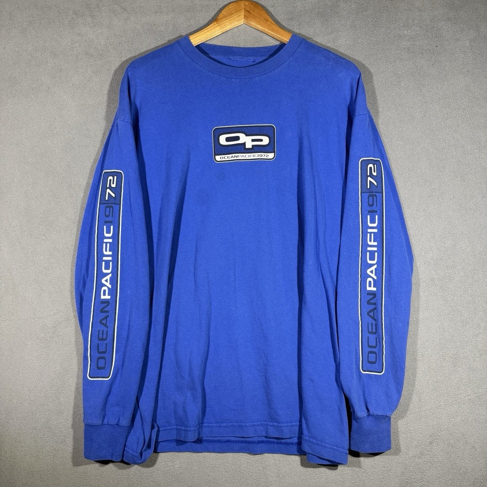 Vintage 90s OP Surf Long Sleeve T-Shirt Y2K Ocean Pacific Surf Tee Blue Sz Large