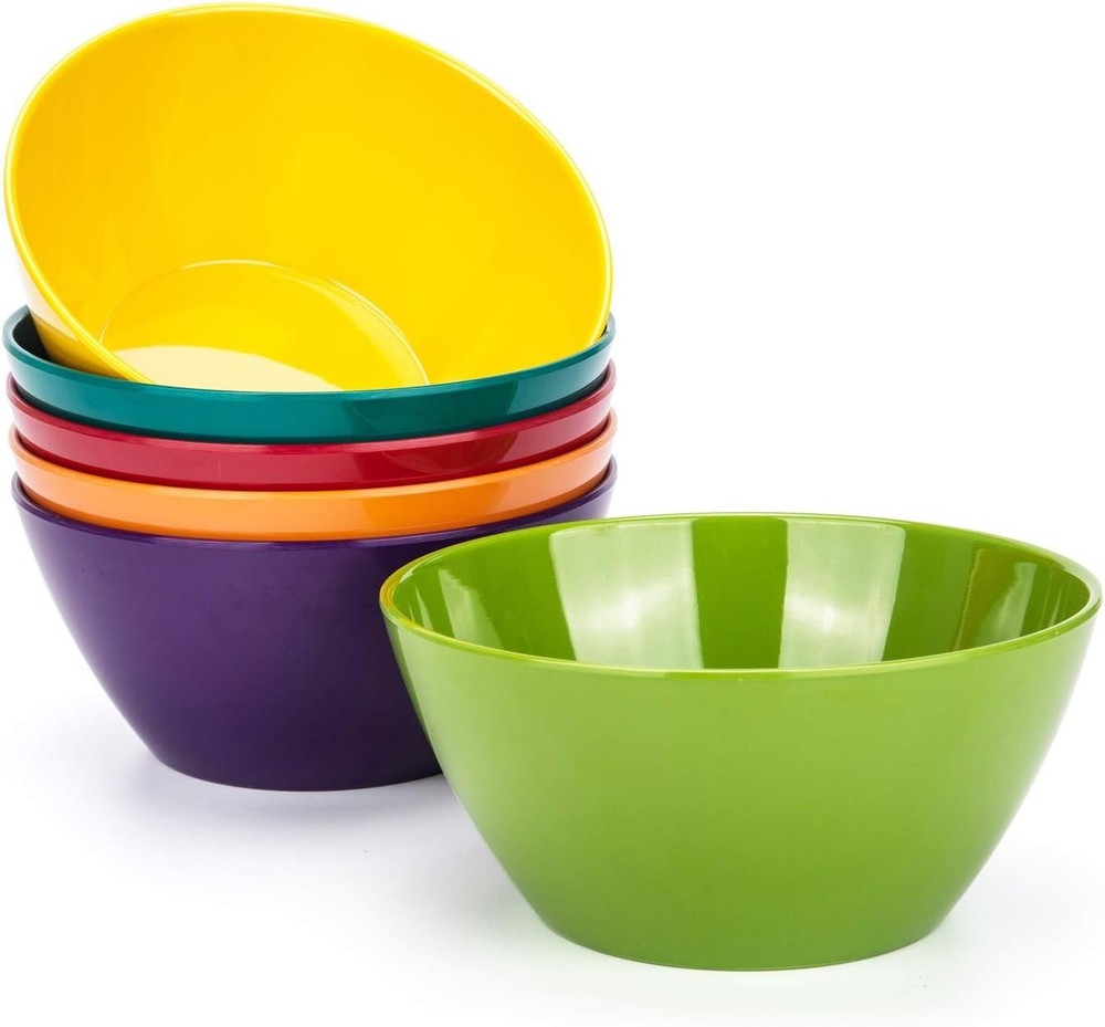 Set Of 6 Melamine Bowls 6-inch 26-ounce Cereal Salad Multicolor 100% Dishwasher